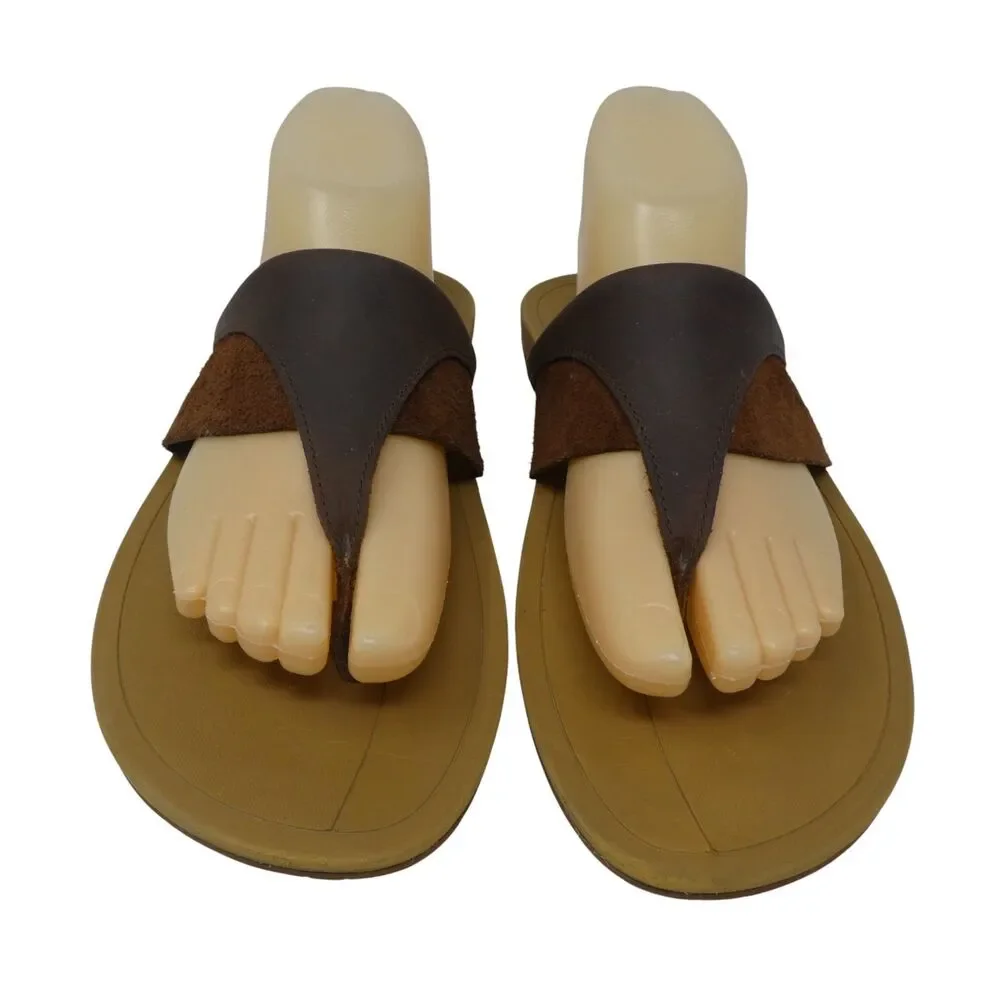 Chaco Cognac Brown Leather Flip Flops Thong Sandals